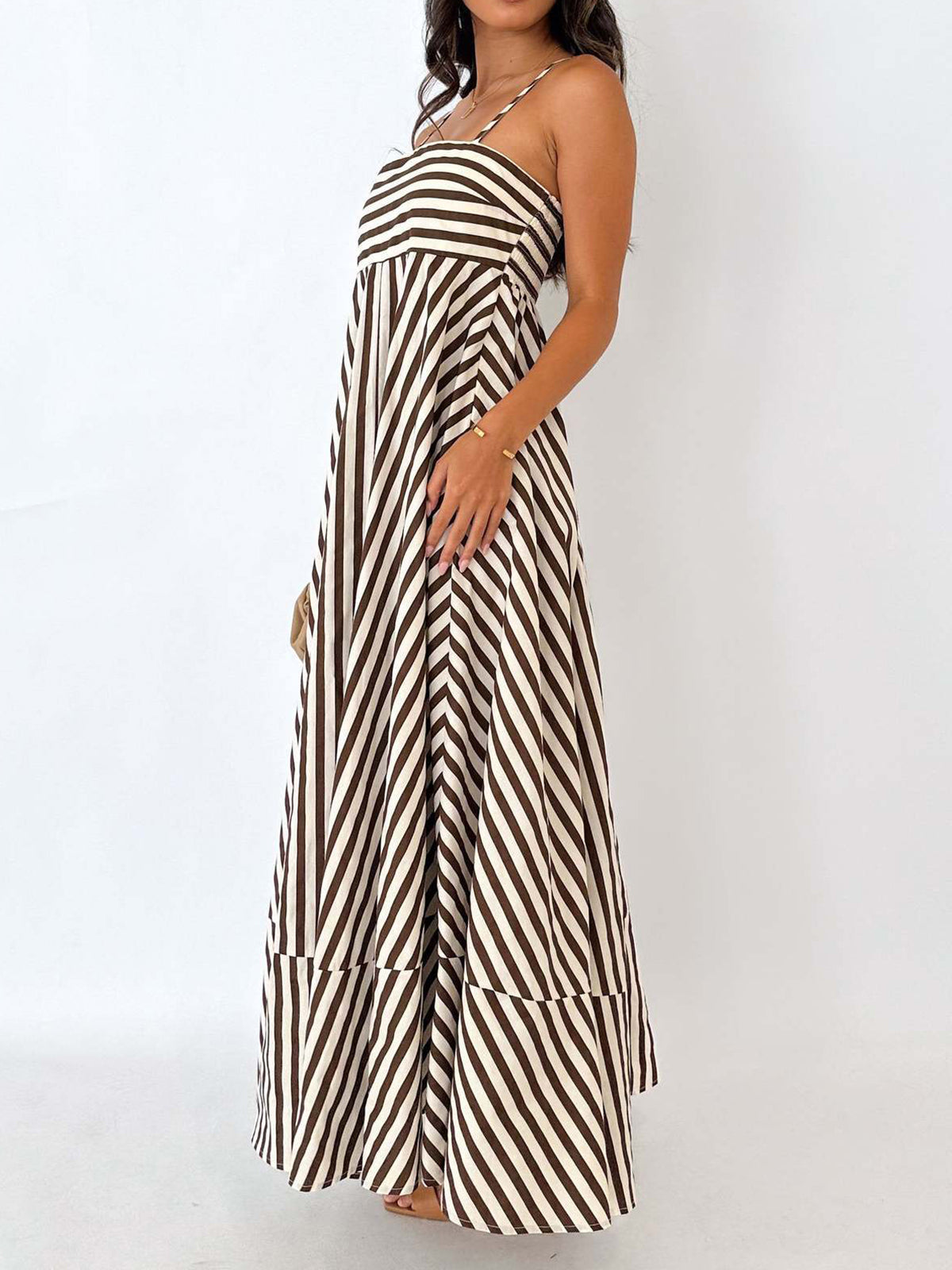 Striped Pleated Cami Maxi Dress