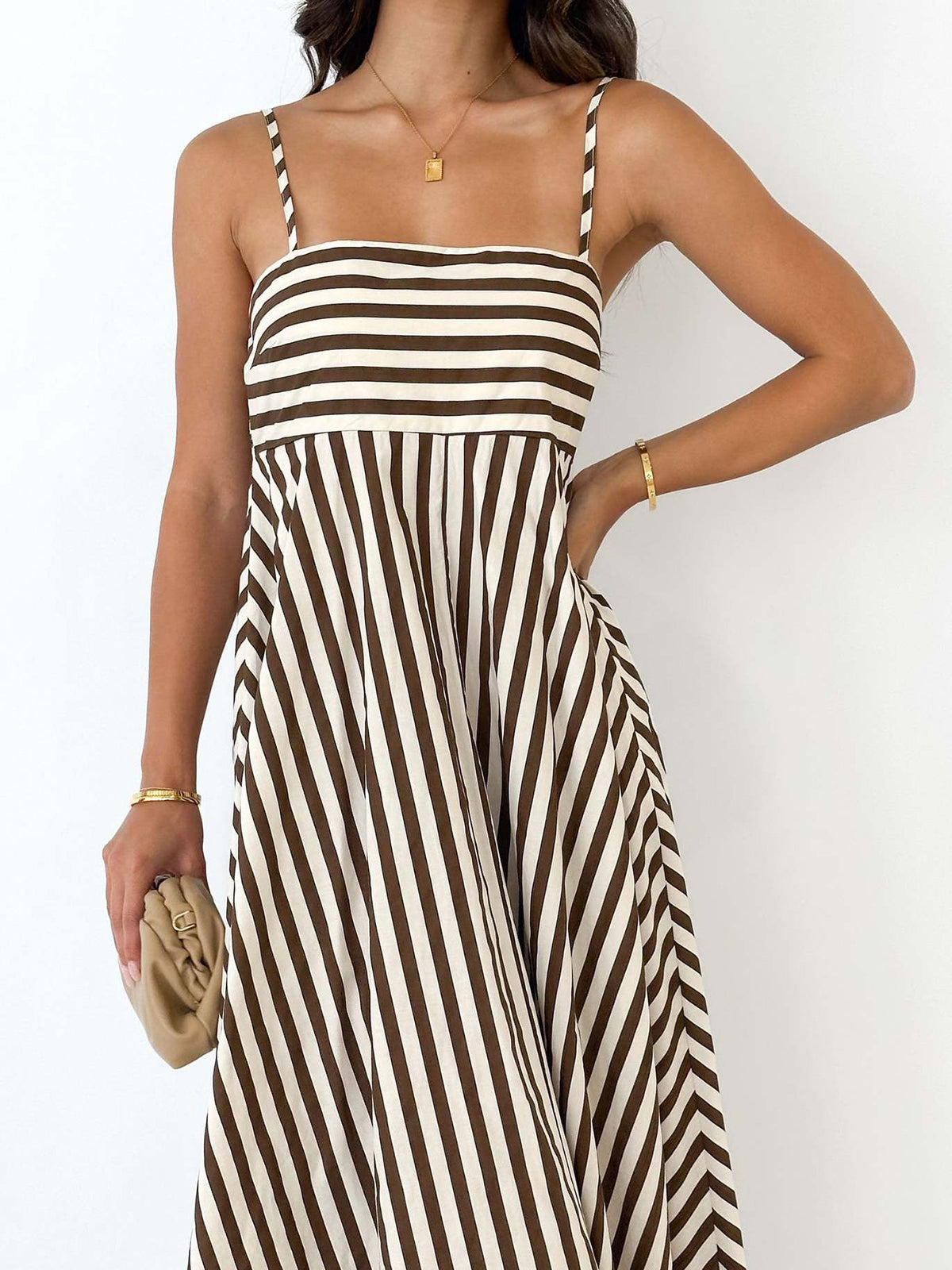 Striped Pleated Cami Maxi Dress