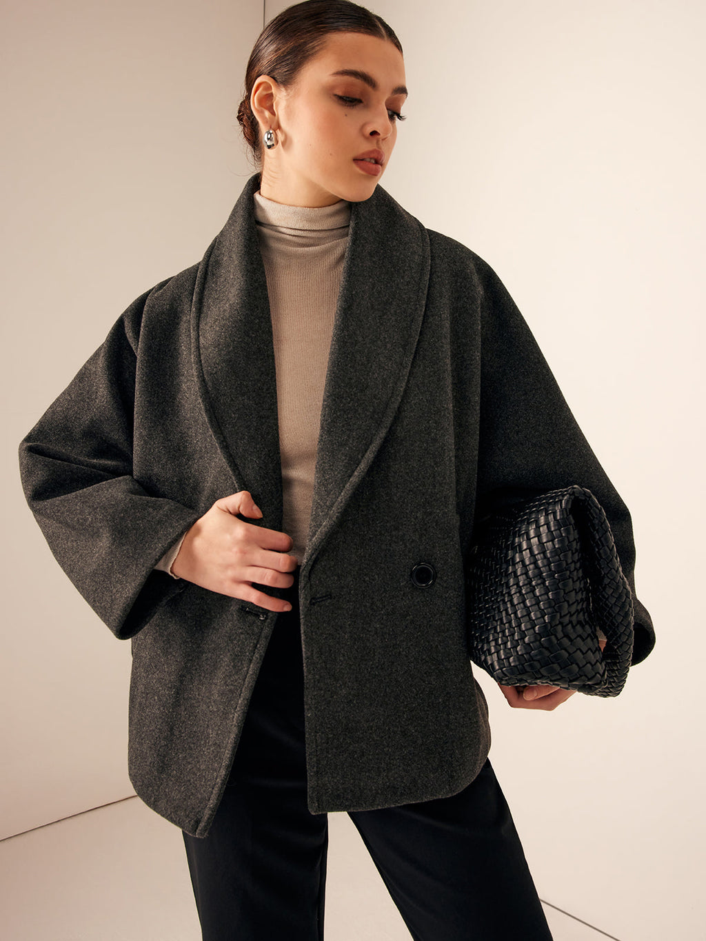 Short Shawl Collar Tweed Jacket