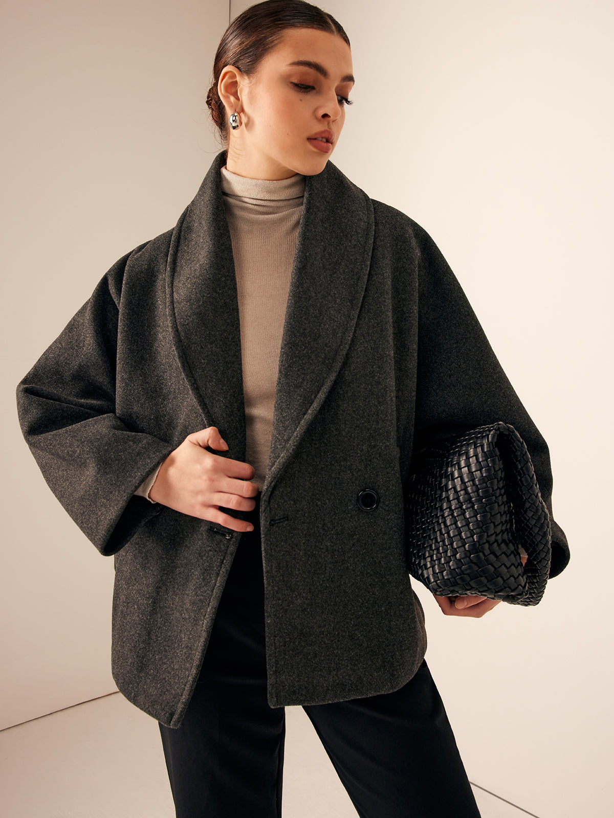 Short Shawl Collar Tweed Jacket
