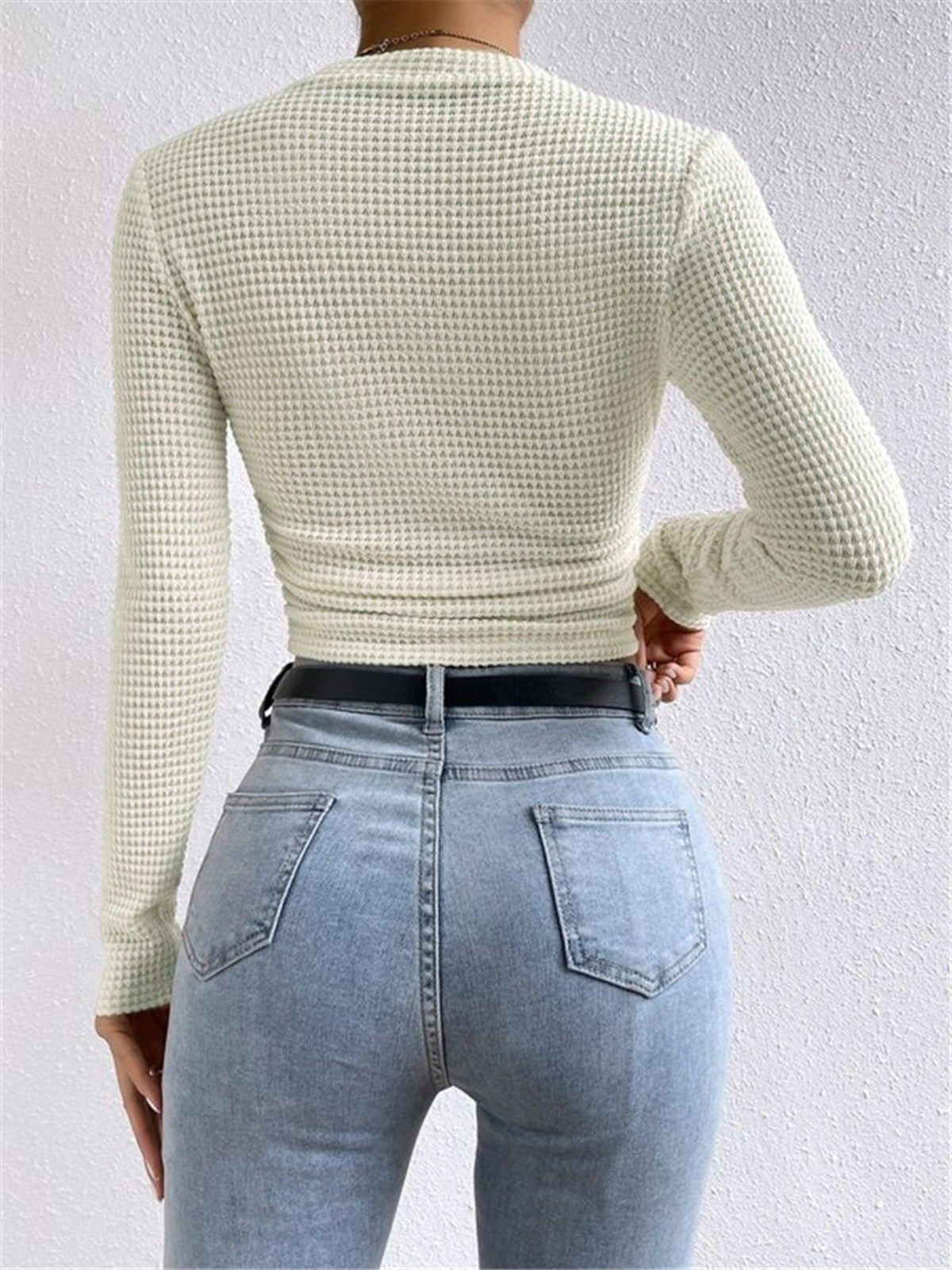 Fitted Waffle Knit Long Sleeve Top