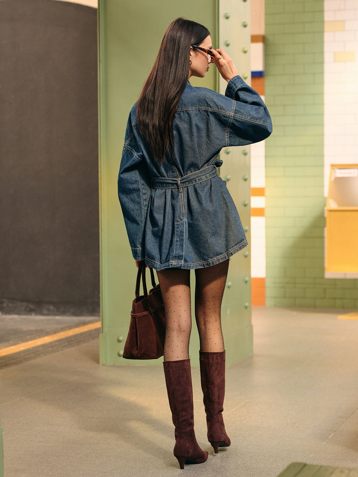 Oversized Belted Denim Jacket