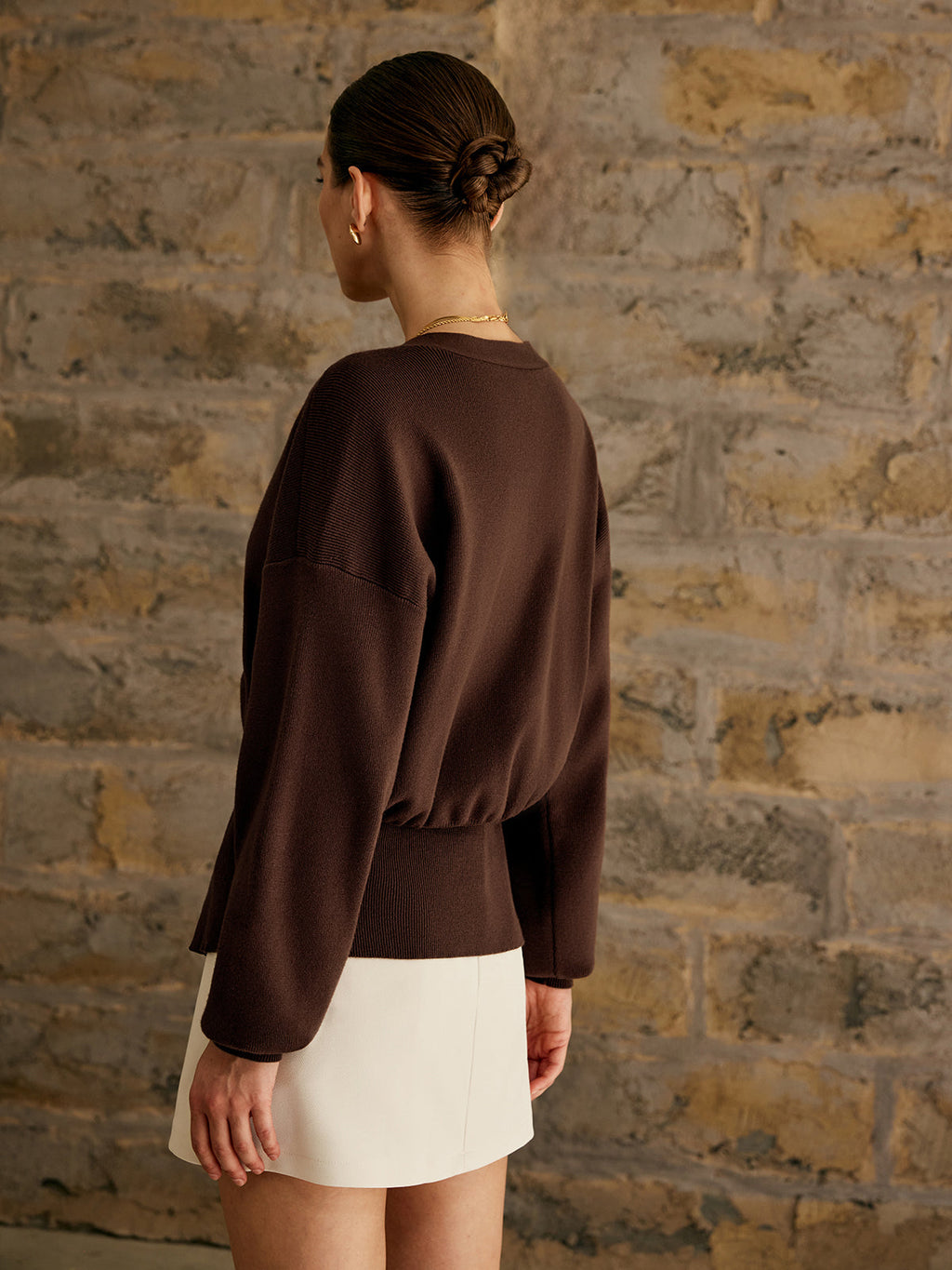 Deep V-Neck Knit Cardigan