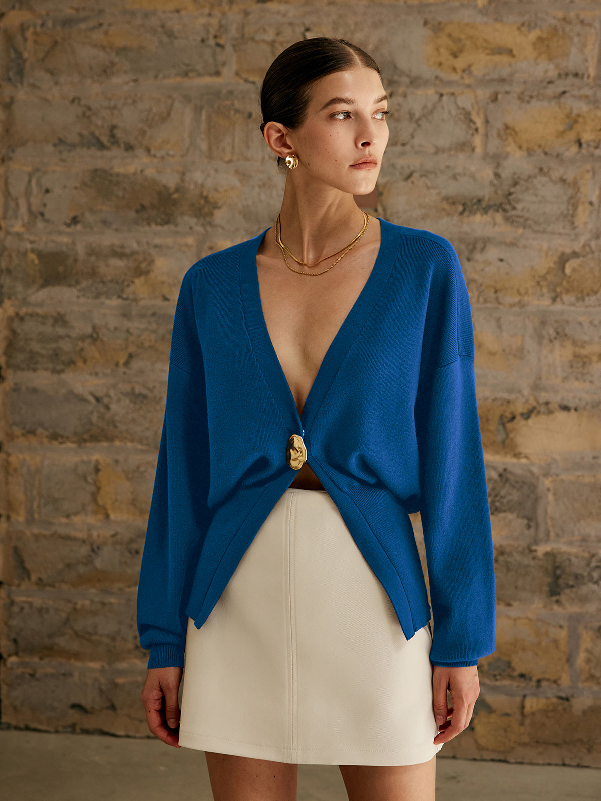 Deep V-Neck Knit Cardigan