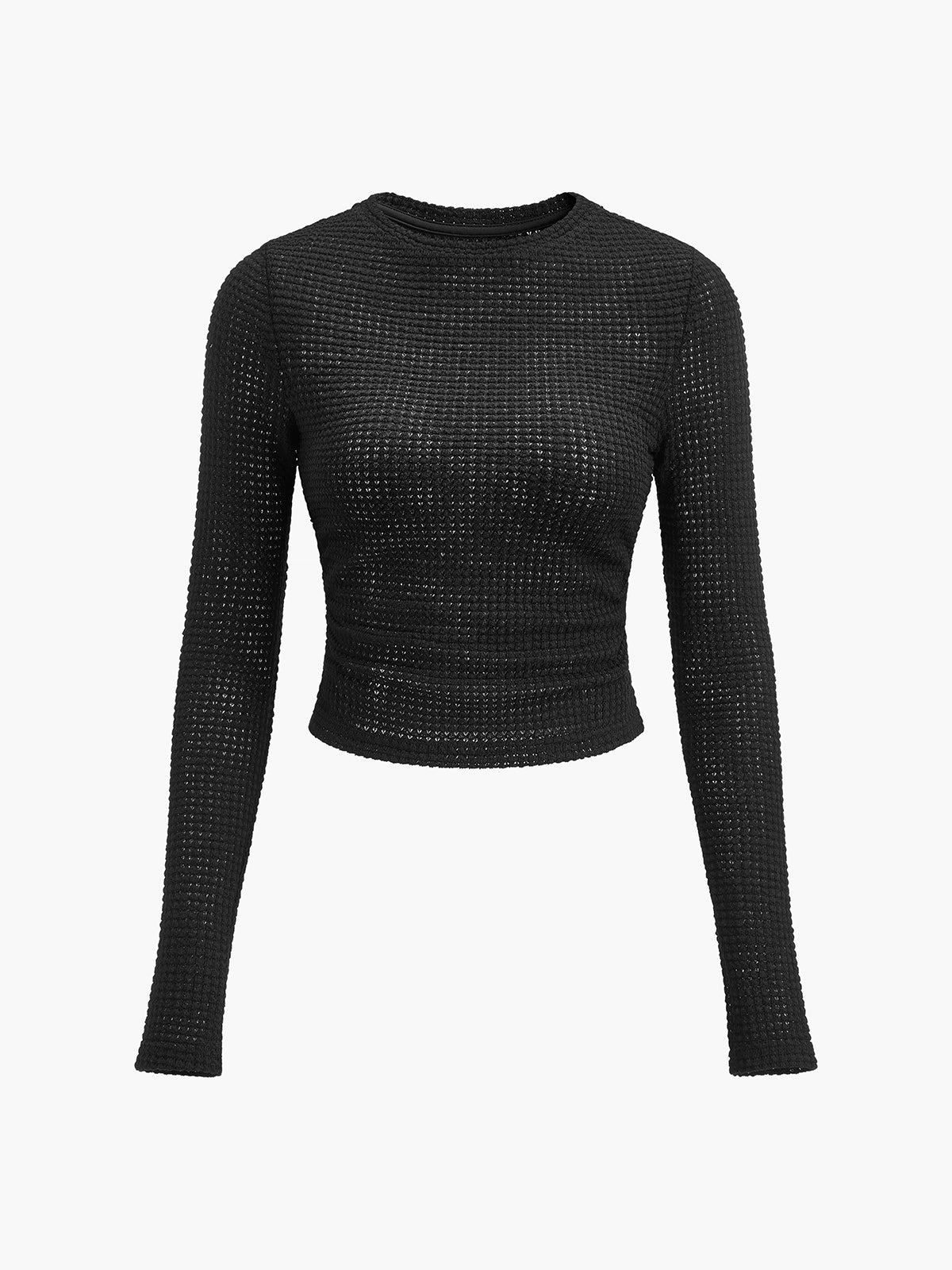 Fitted Waffle Knit Long Sleeve Top