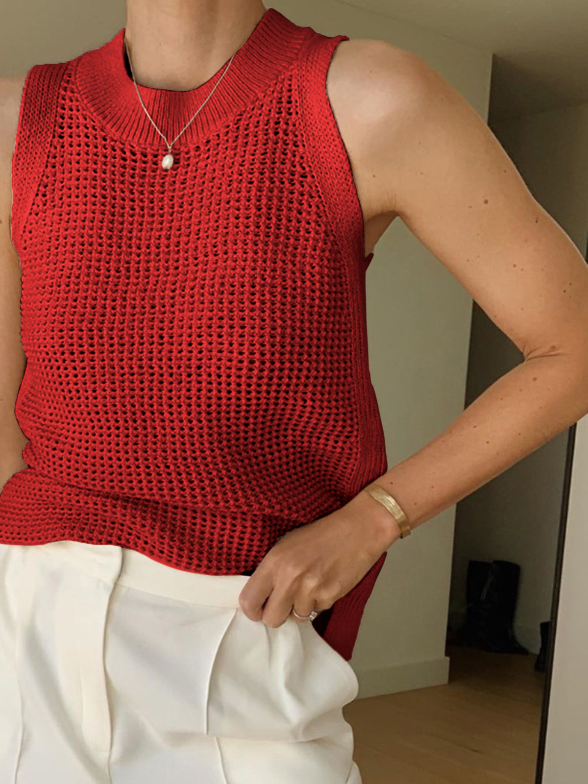 Knit Tank Top with Hollow Detailing