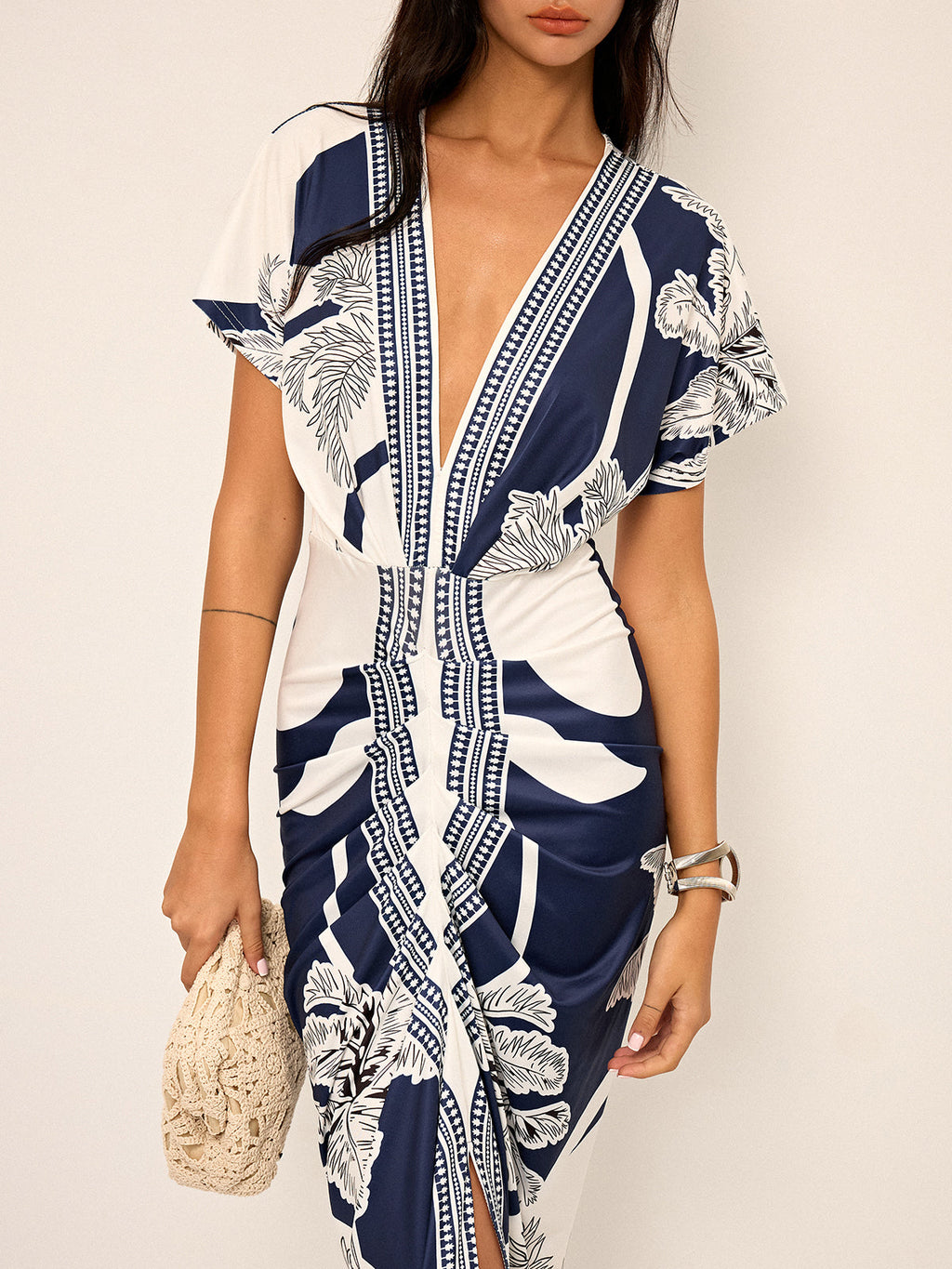 Printed V-Neck Midi Dress