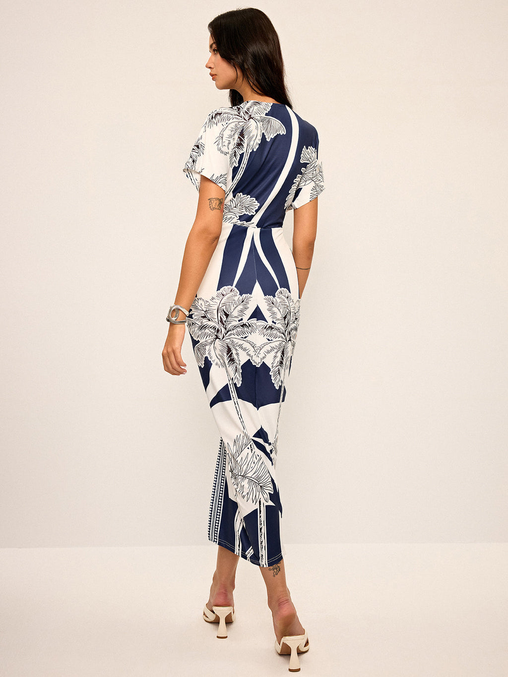 Printed V-Neck Midi Dress