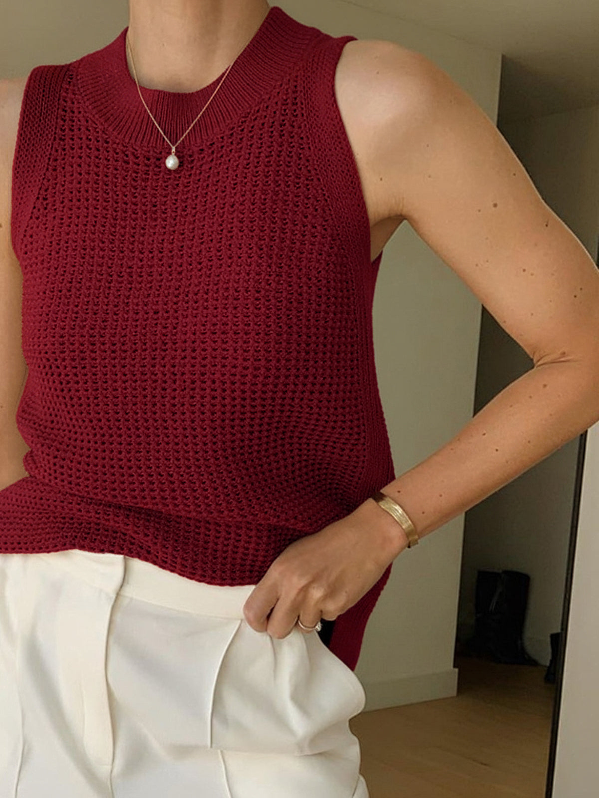 Knit Tank Top with Hollow Detailing