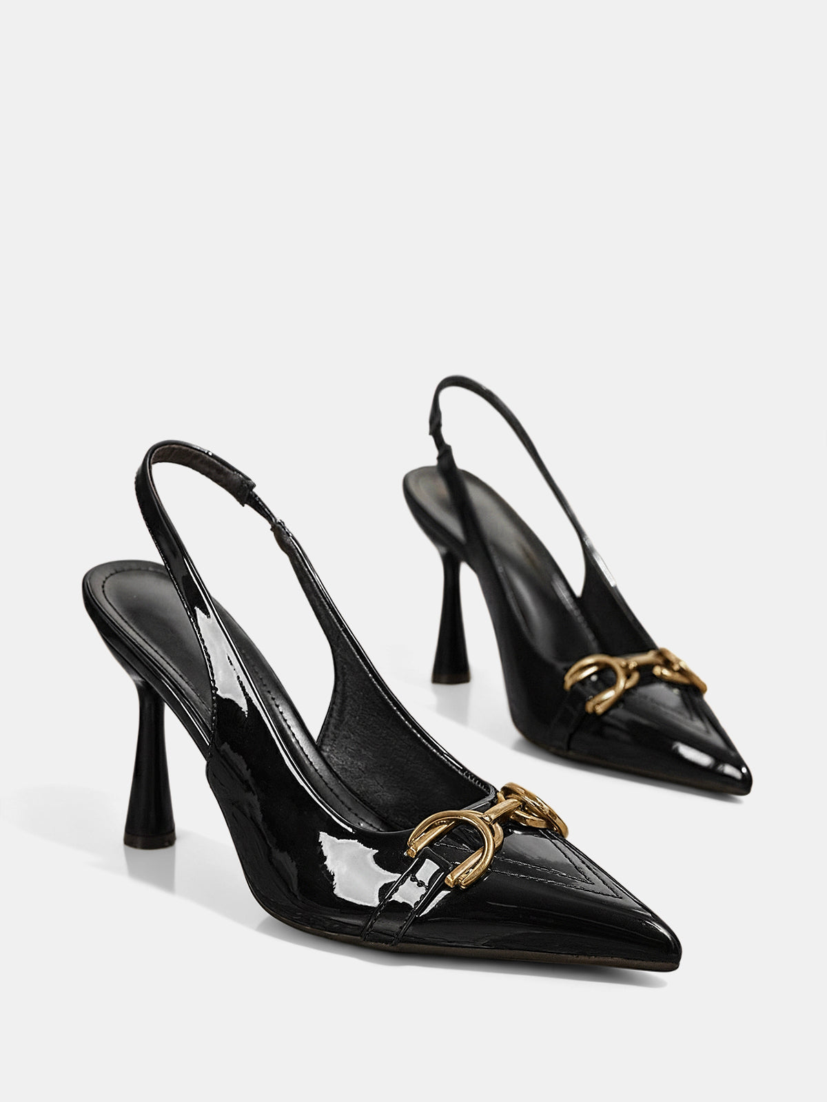 Patent Slingback Heels with Horsebit Detail