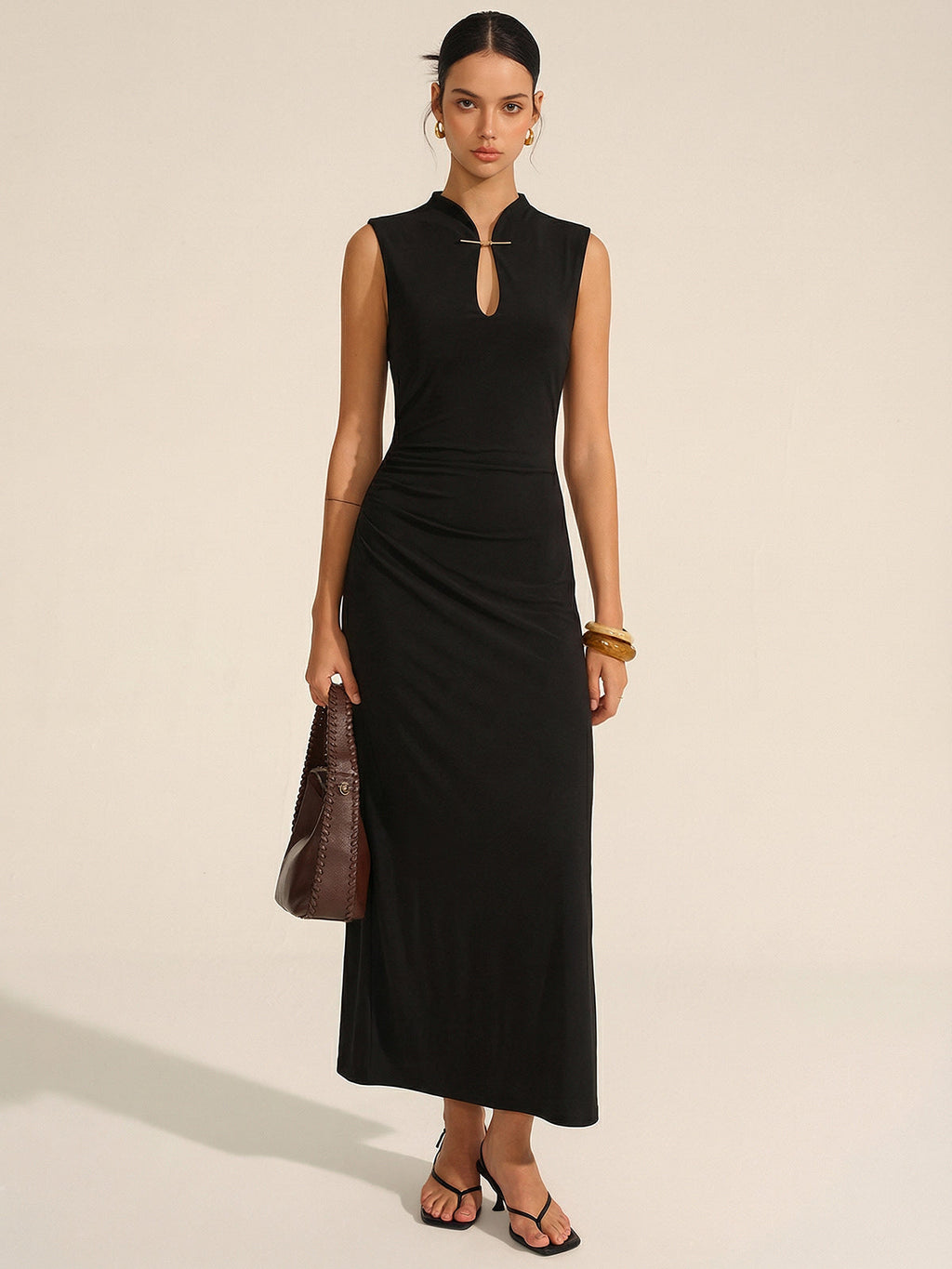 Sleeveless Keyhole Neck Maxi Dress