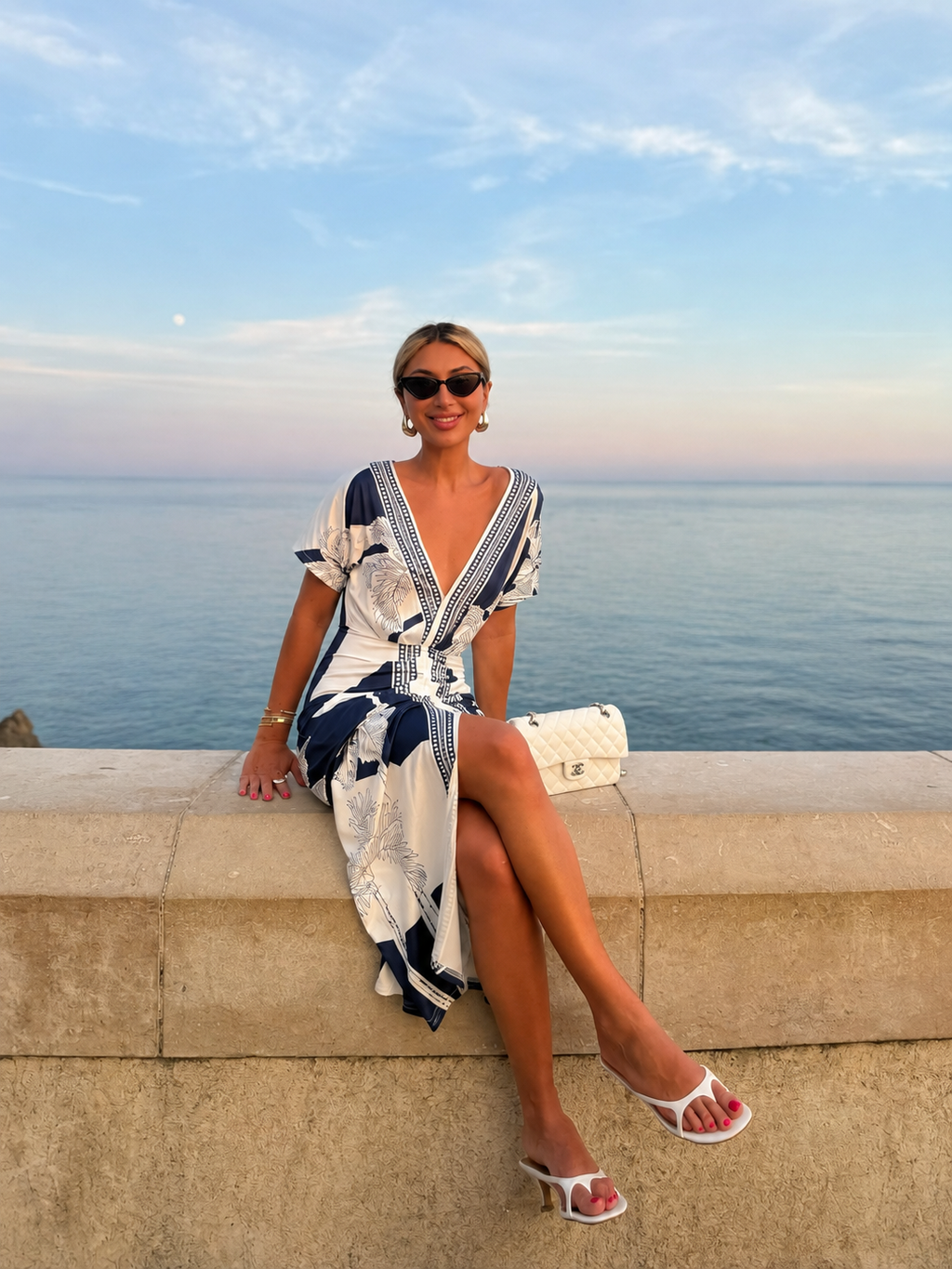 Printed V-Neck Midi Dress