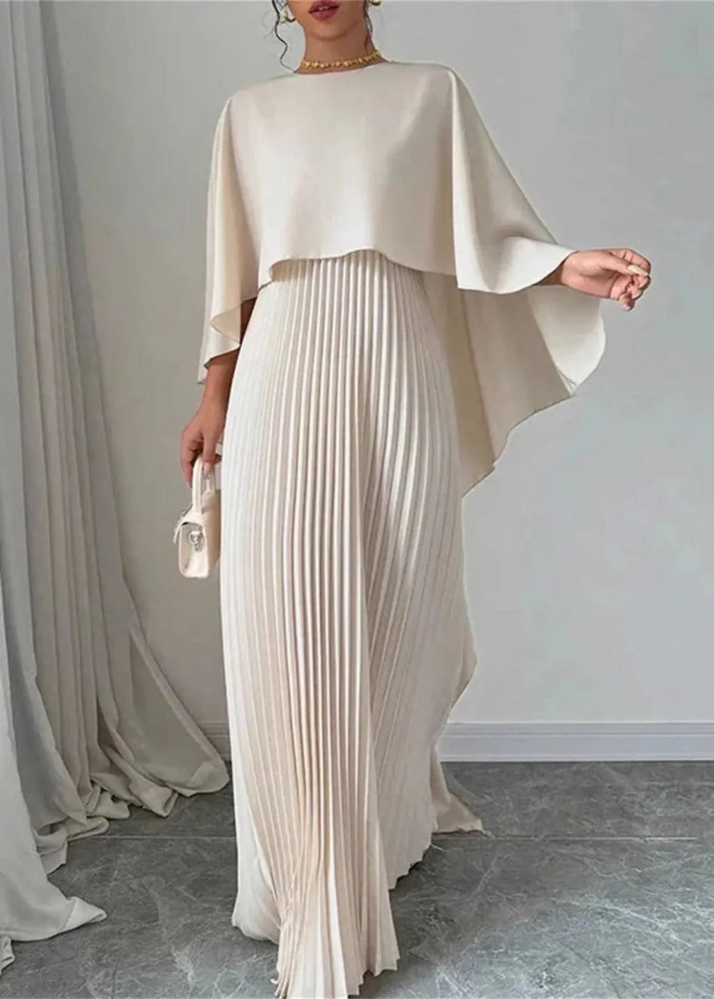 Pleated Batwing Wedding Guest Maxi Dress