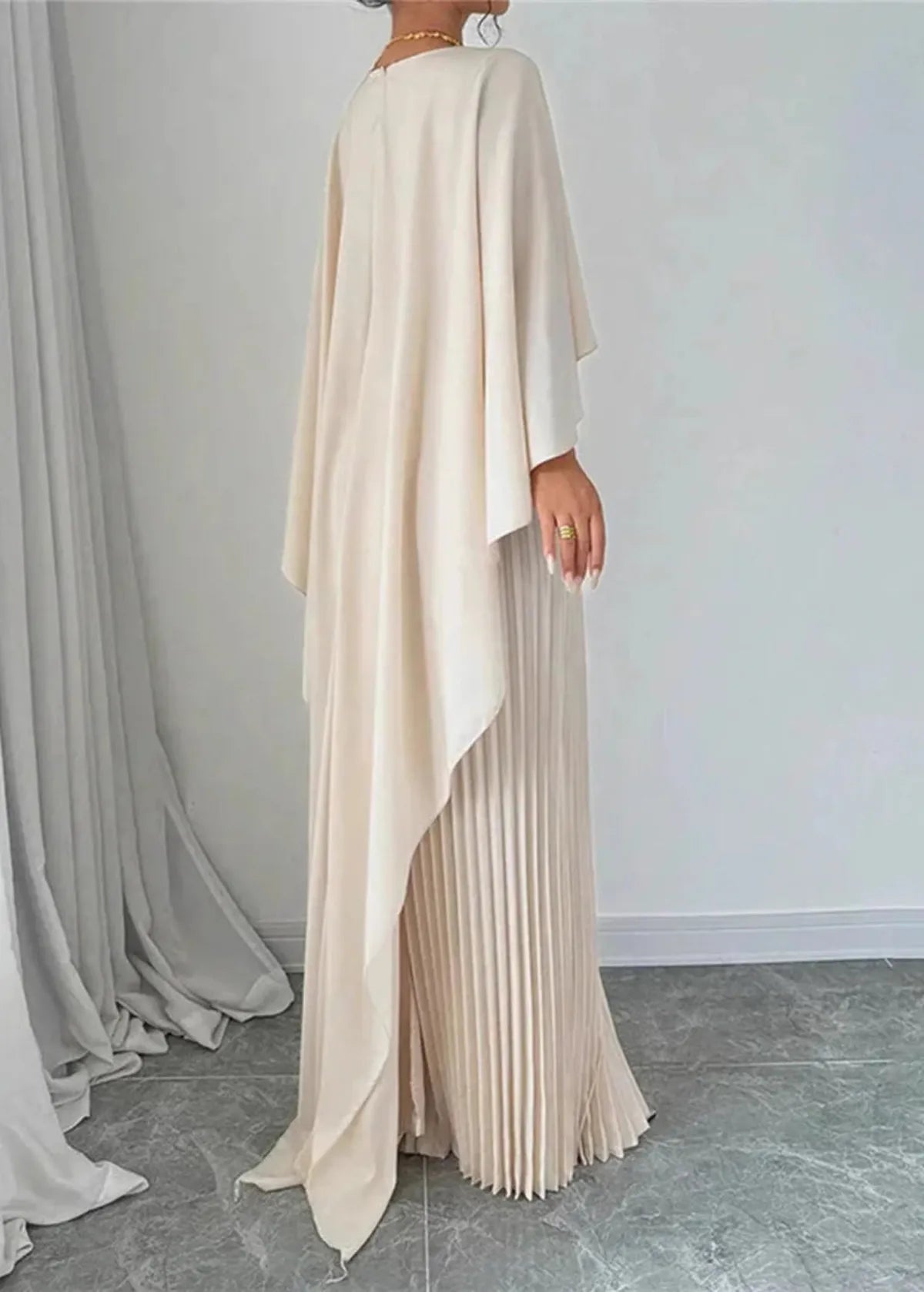 Pleated Batwing Wedding Guest Maxi Dress