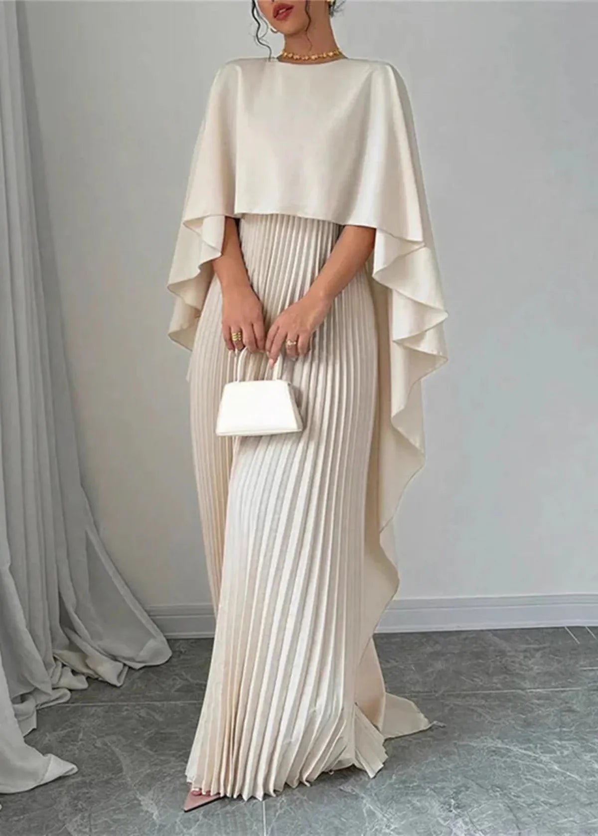 Pleated Batwing Wedding Guest Maxi Dress