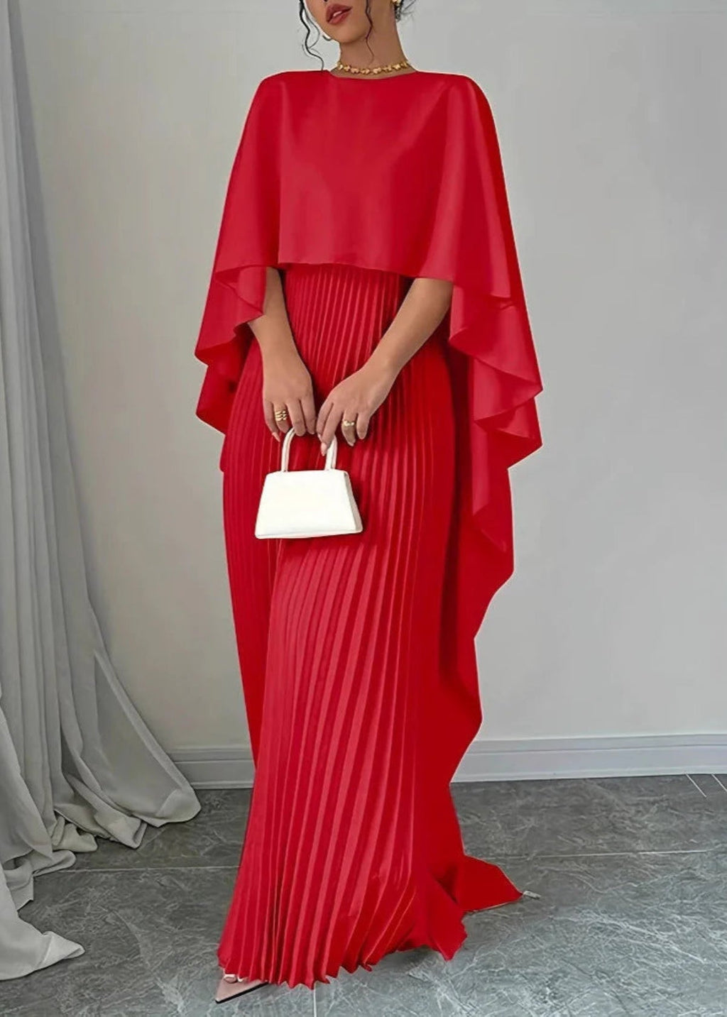 Pleated Batwing Wedding Guest Maxi Dress