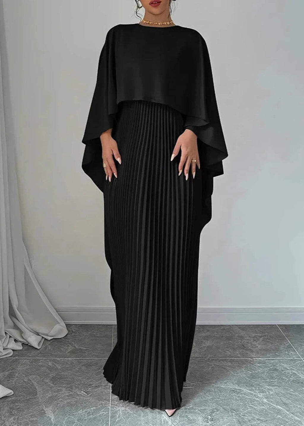 Pleated Batwing Wedding Guest Maxi Dress