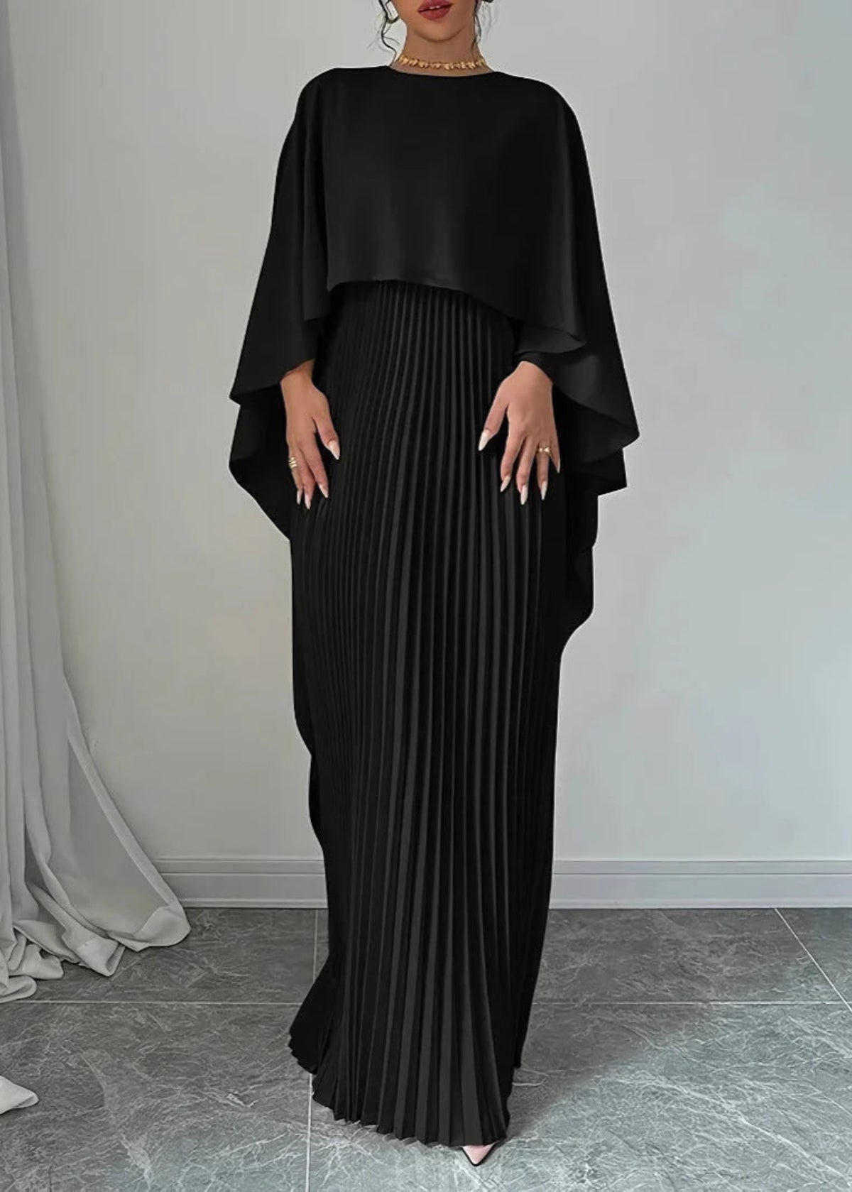 Pleated Batwing Wedding Guest Maxi Dress
