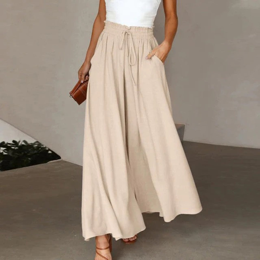 High-Waist Drawstring Wide Leg Trousers
