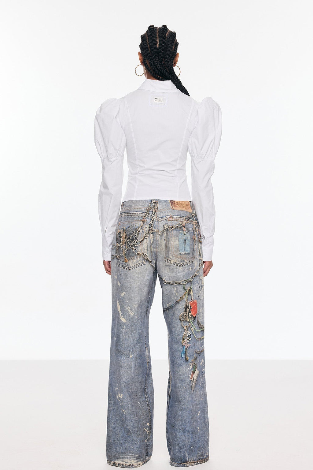 Wide-Leg Barrel Jeans with Chain Print