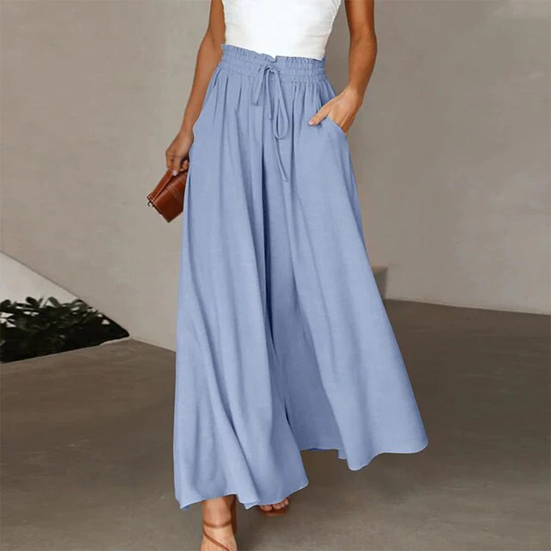 High-Waist Drawstring Wide Leg Trousers