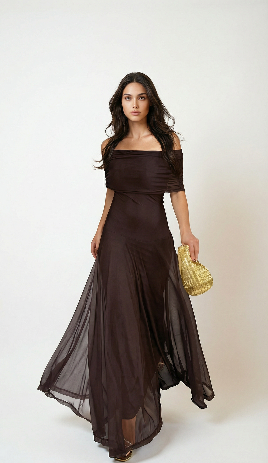 Off Shoulder Chiffon Maxi Dress