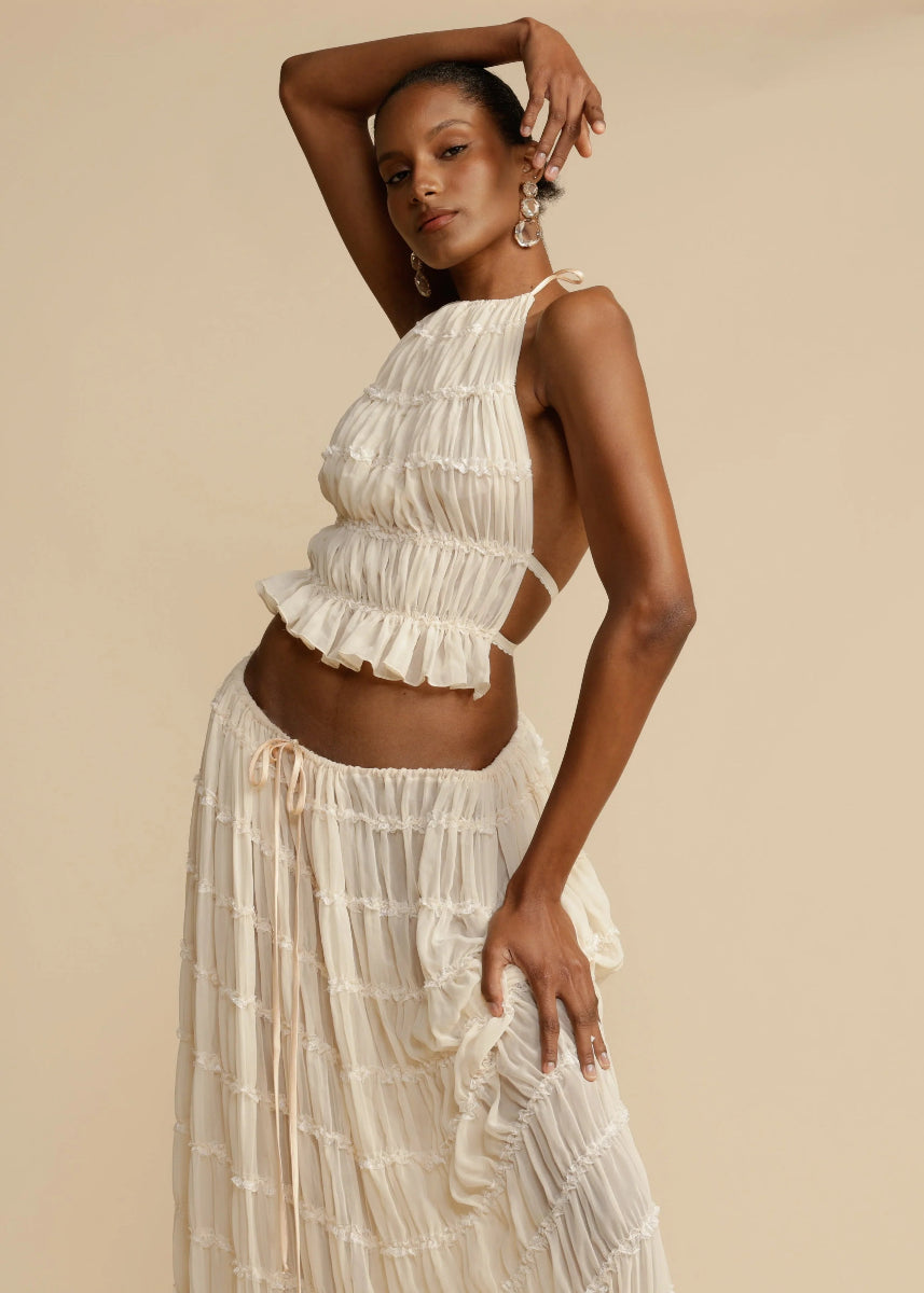 Ruffled Halter Two Piece Summer Maxi Set