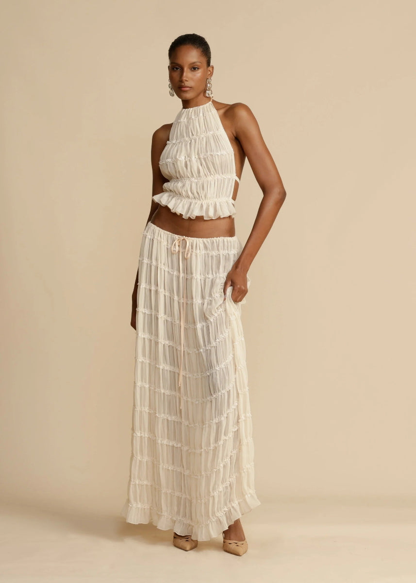 Ruffled Halter Two Piece Summer Maxi Set
