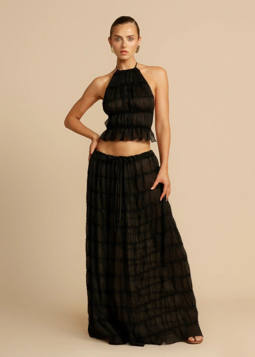 Ruffled Halter Two Piece Summer Maxi Set