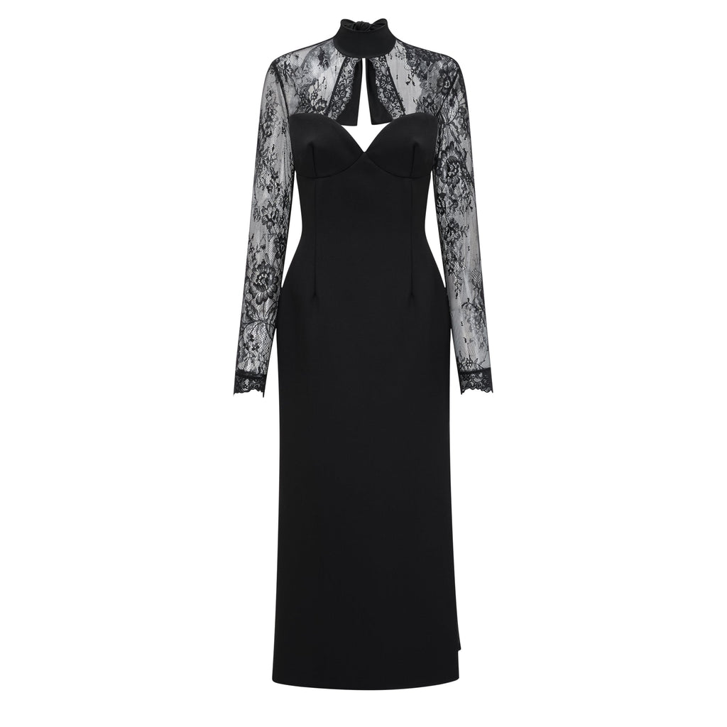 Lace Panel Cut-Out Maxi Dress