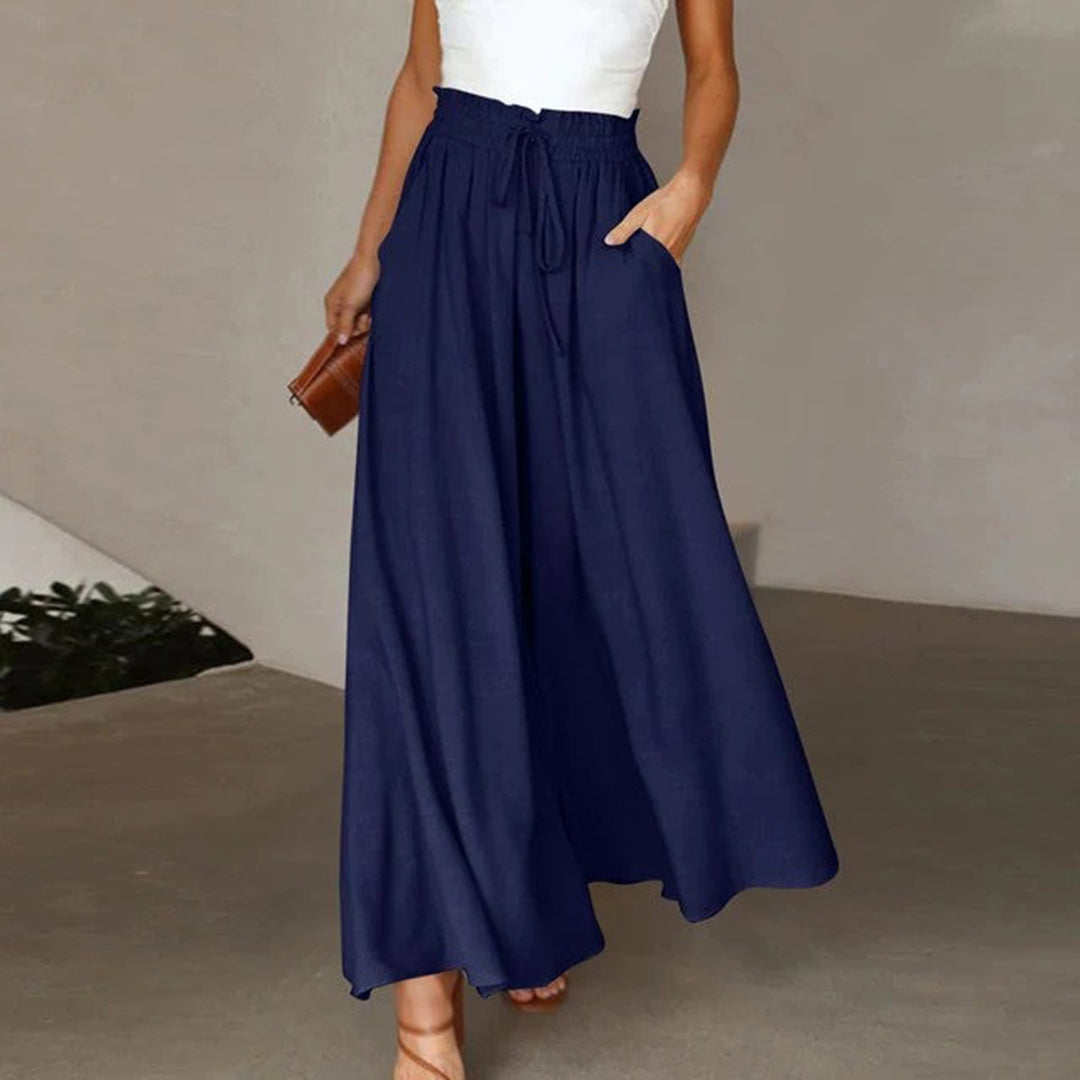 High-Waist Drawstring Wide Leg Trousers