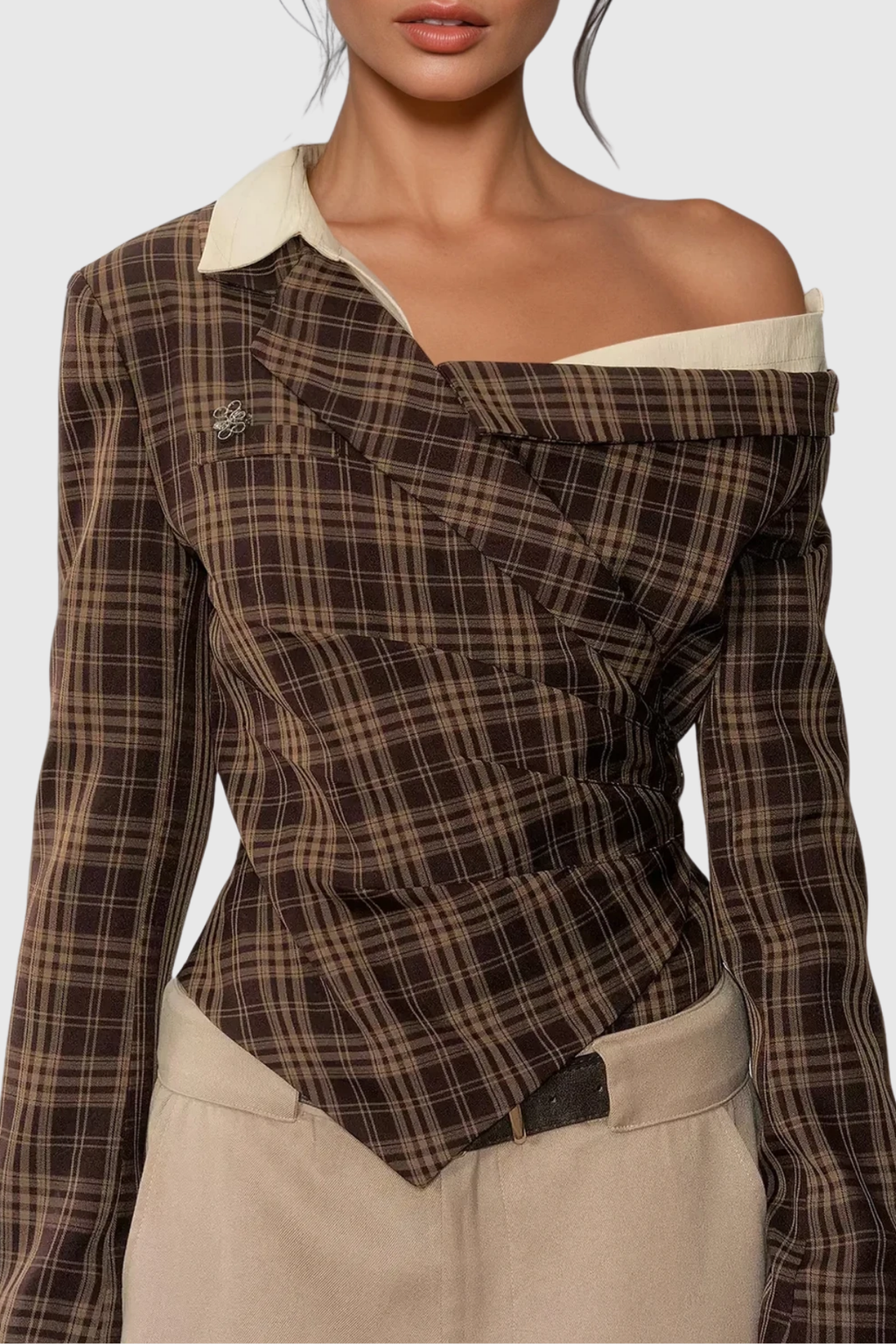 Grid One-Shoulder Top