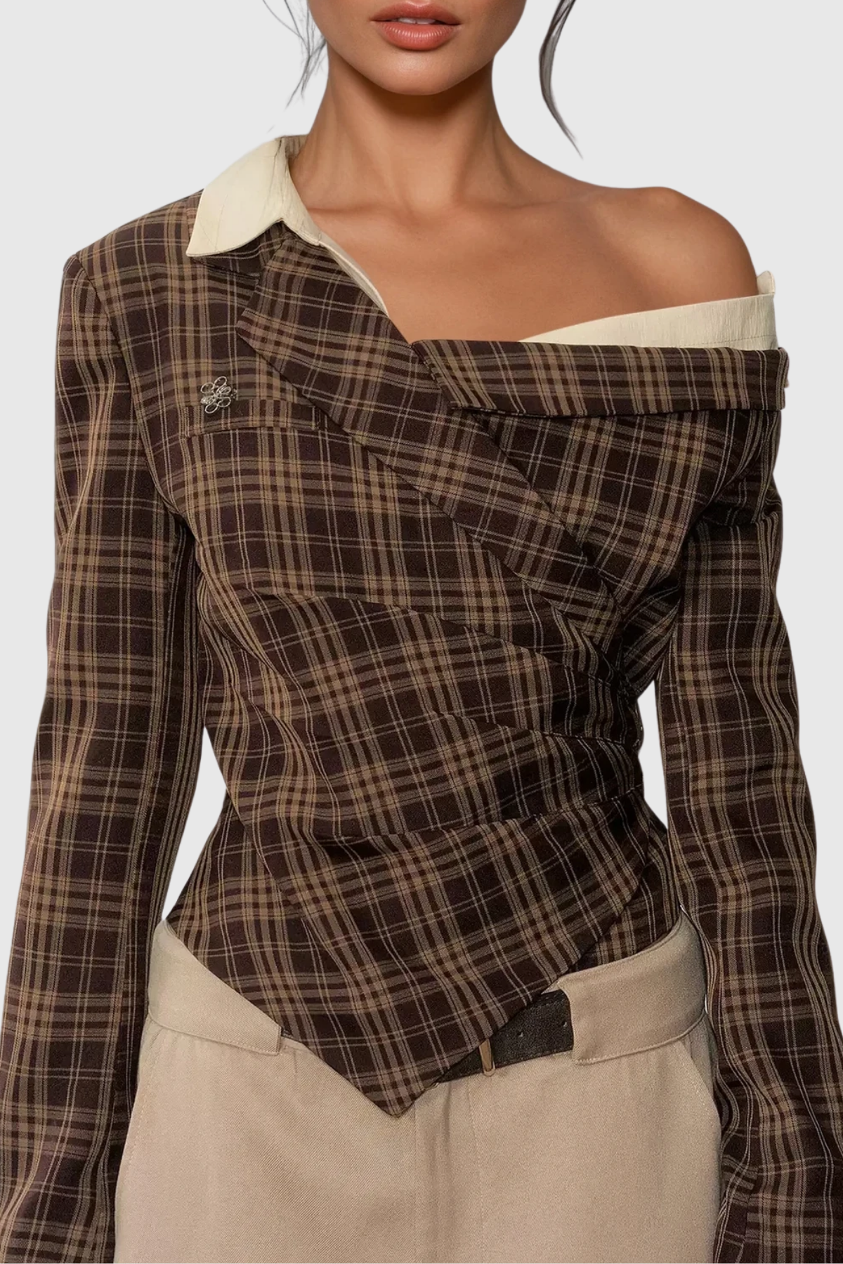 Grid One-Shoulder Top