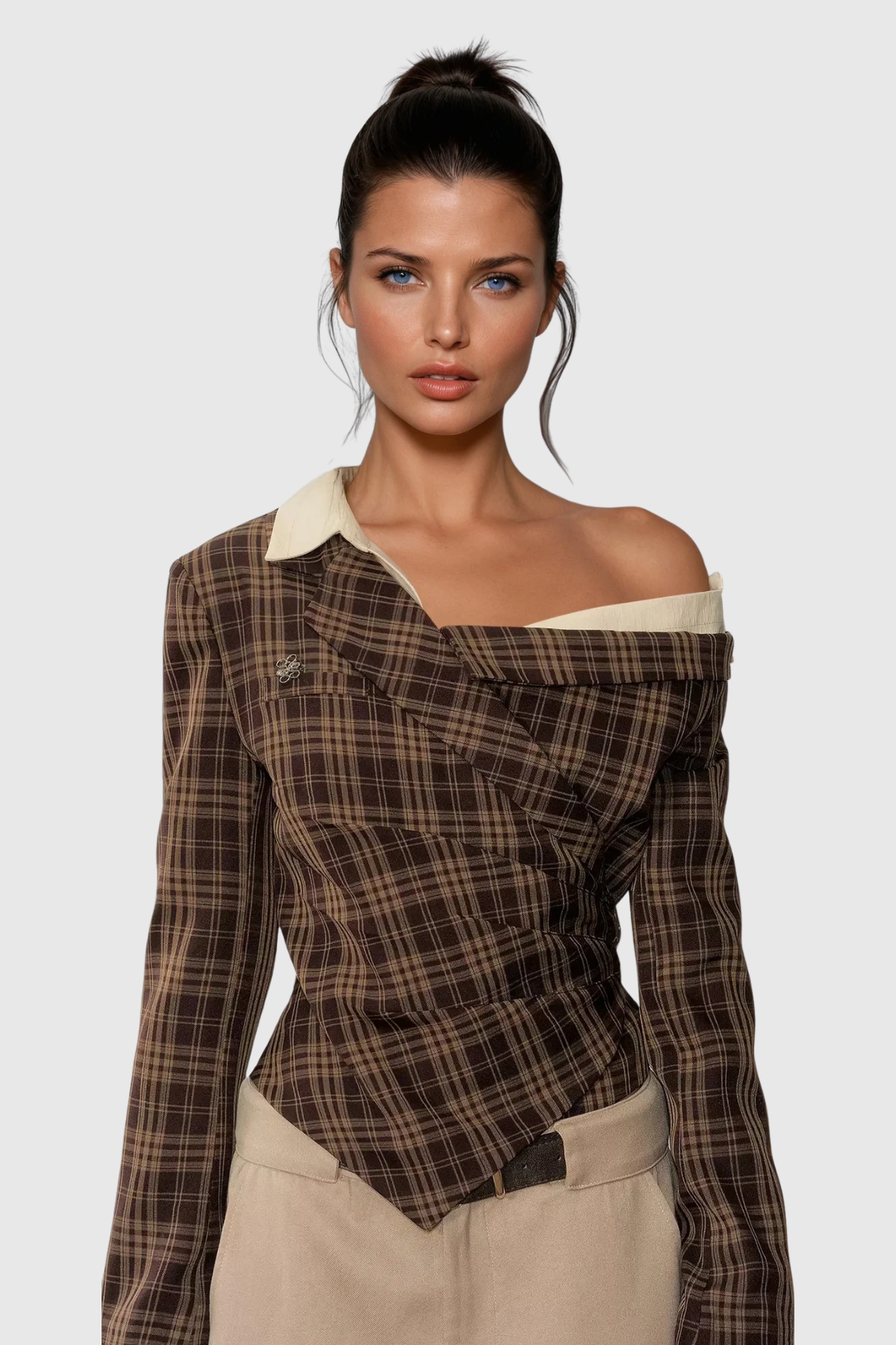 Grid One-Shoulder Top