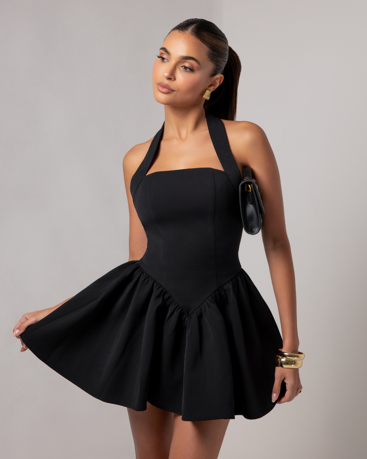 Mini Dress with Structured Halter Neckline