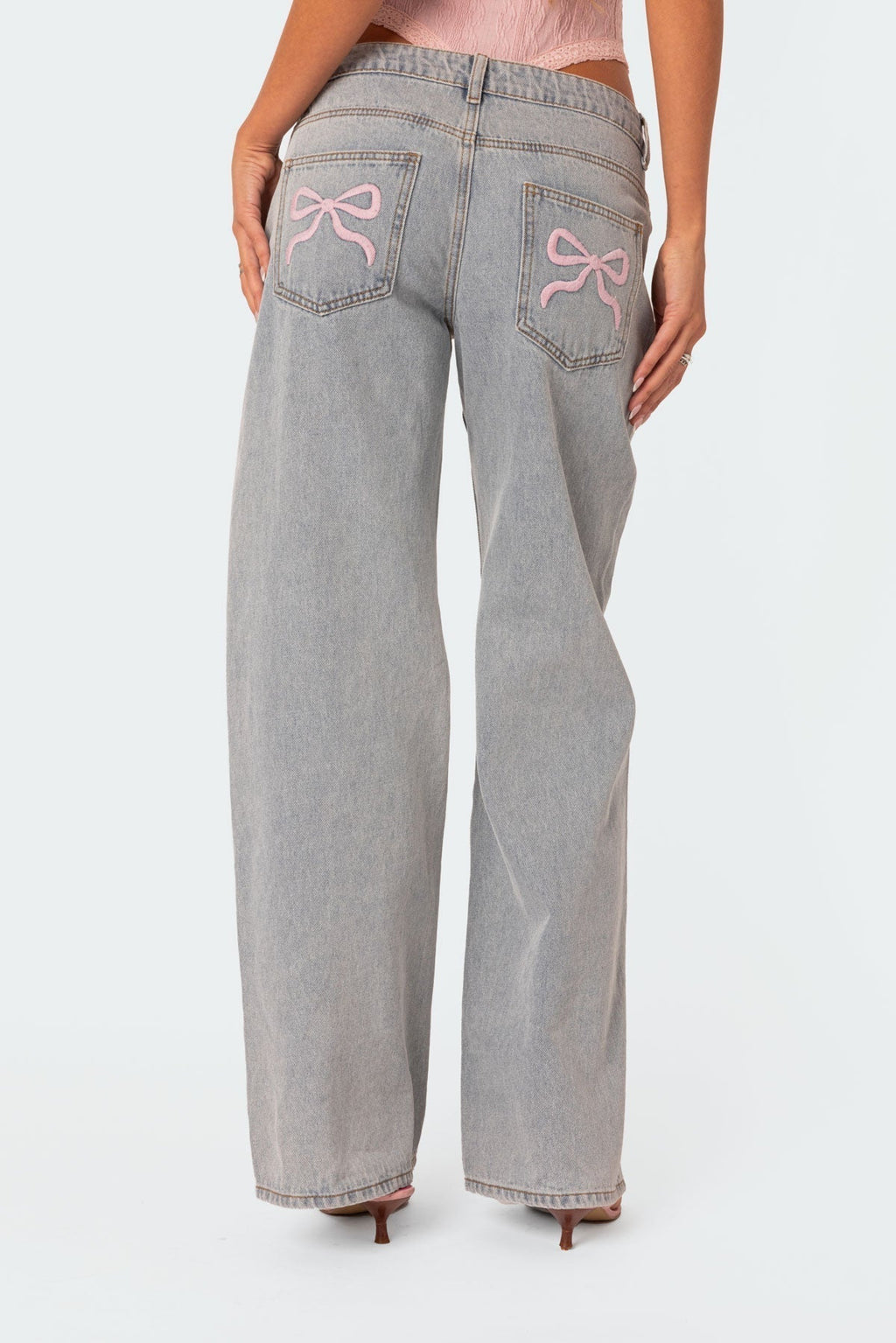 Bow Pocket Wide-Leg Jeans