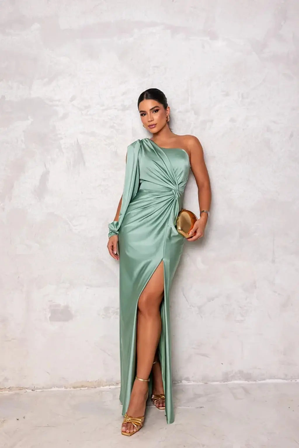 Elegant One-Shoulder Satin Maxi Dress