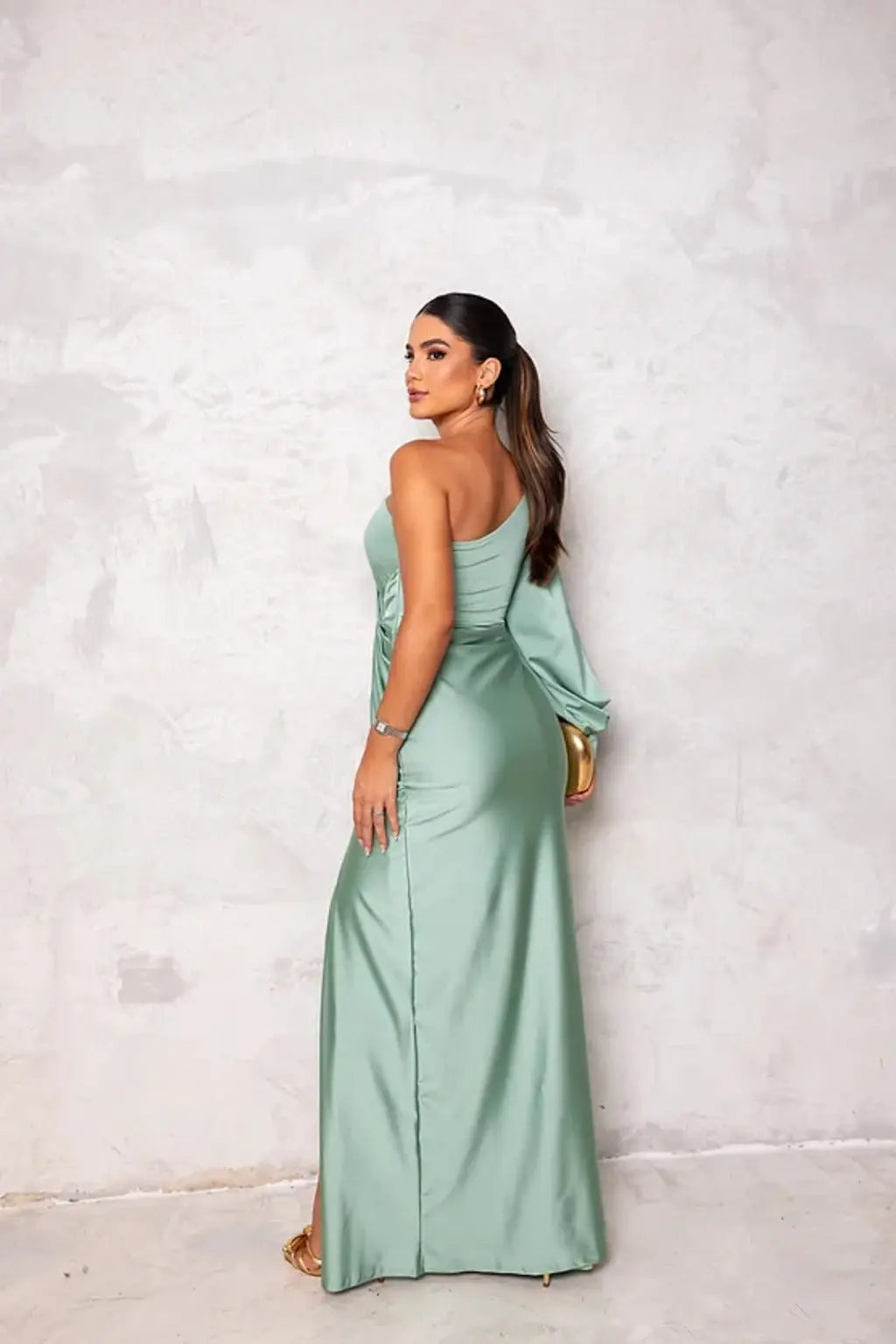 Elegant One-Shoulder Satin Maxi Dress