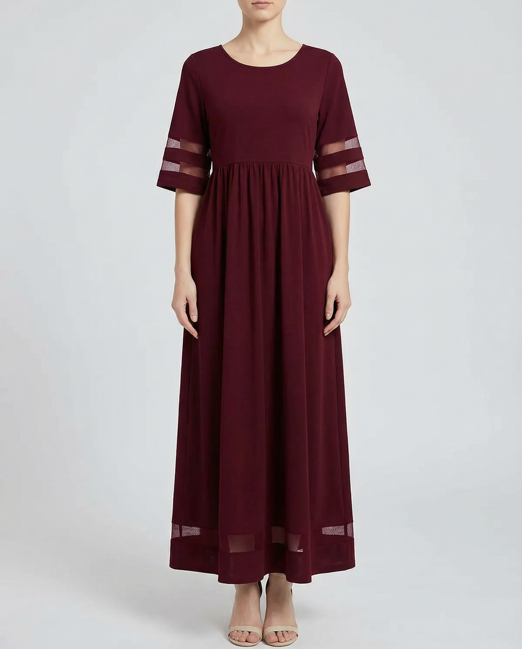 Flowing Midi Dress with Sheer Panels