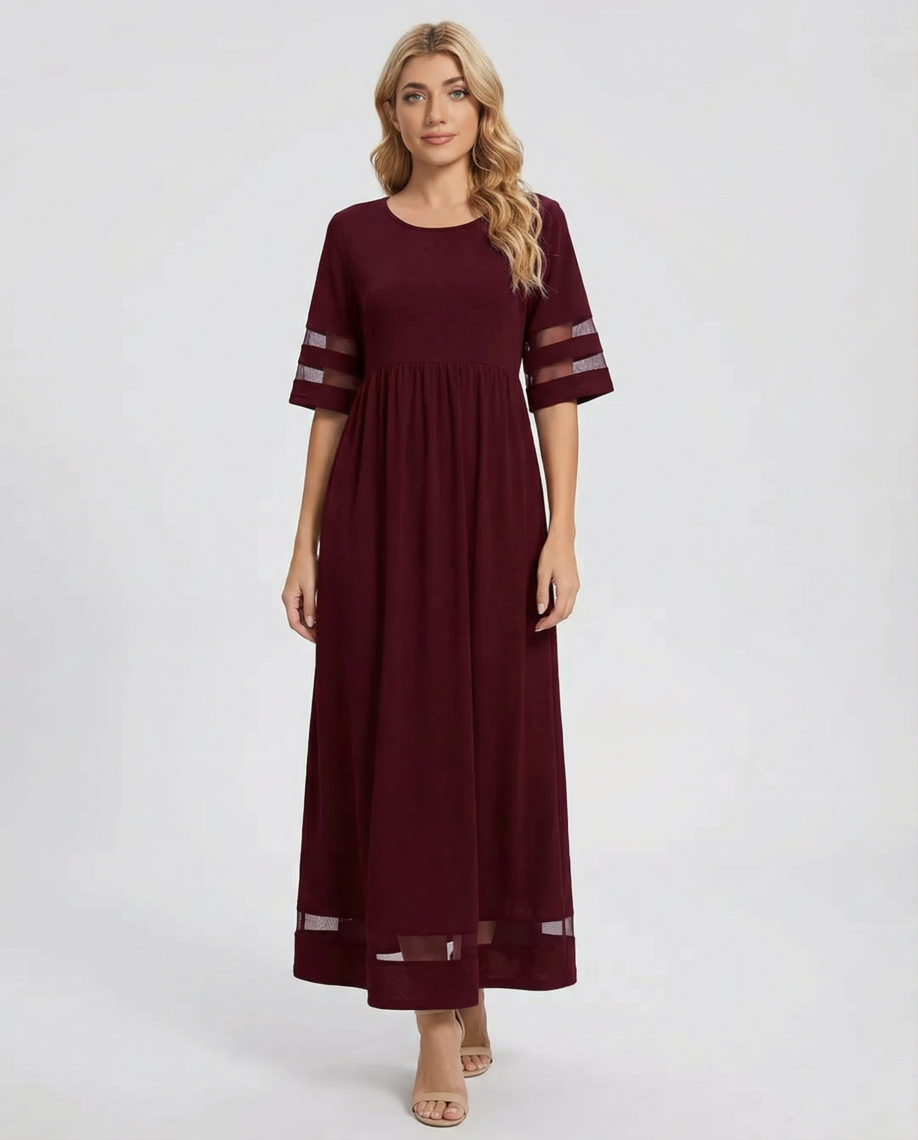 Flowing Midi Dress with Sheer Panels
