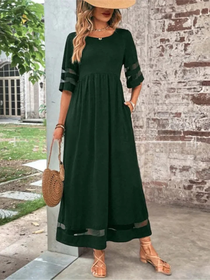 Flowing Midi Dress with Sheer Panels