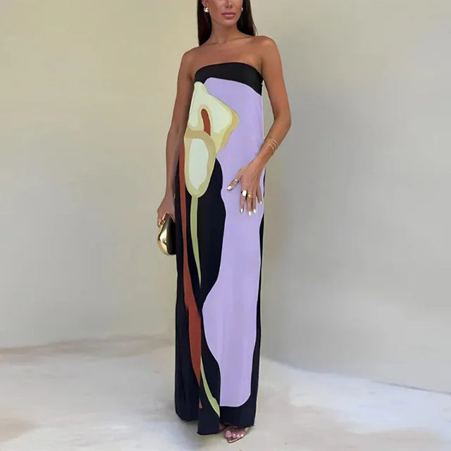 Calla Strapless Abstract Print Maxi Dress