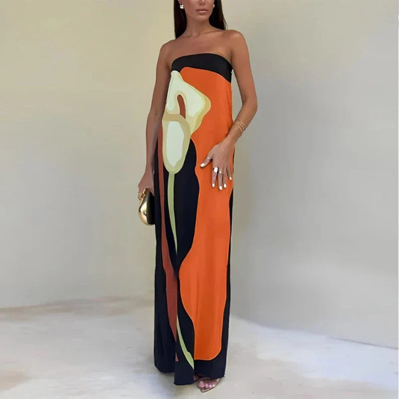 Calla Strapless Abstract Print Maxi Dress