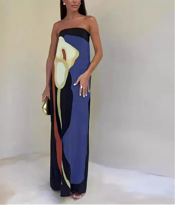 Calla Strapless Abstract Print Maxi Dress