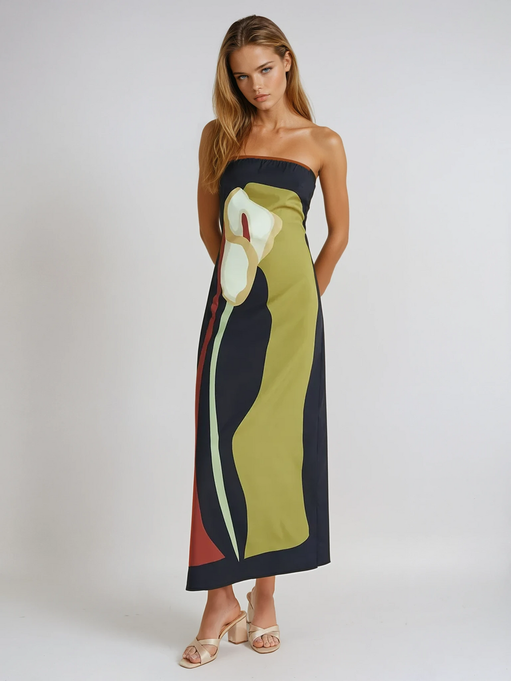 Calla Strapless Abstract Print Maxi Dress
