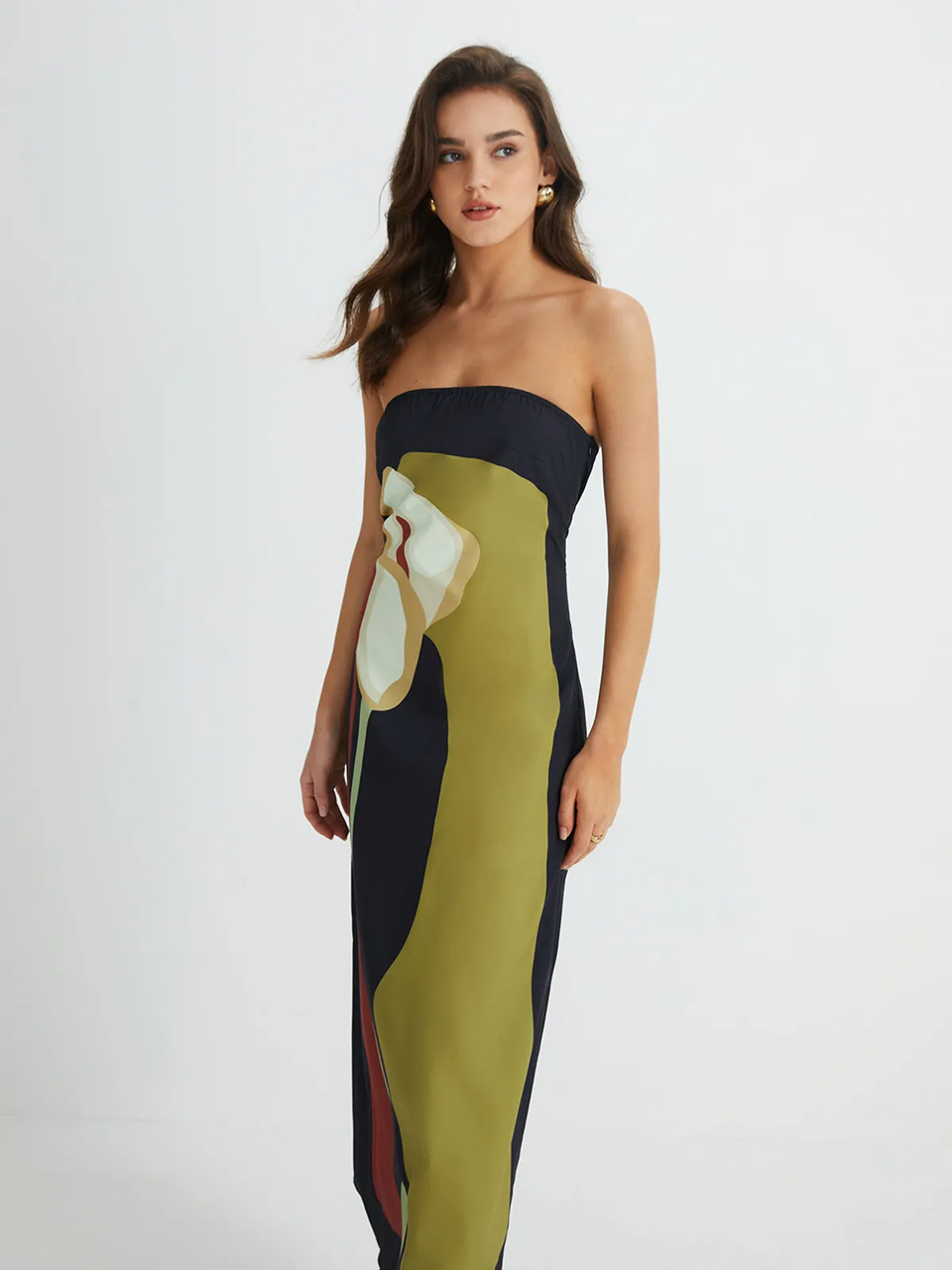 Calla Strapless Abstract Print Maxi Dress