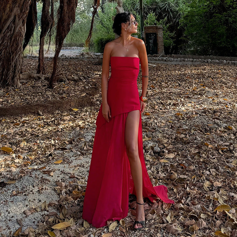 Asymmetrical Strapless Maxi Dress