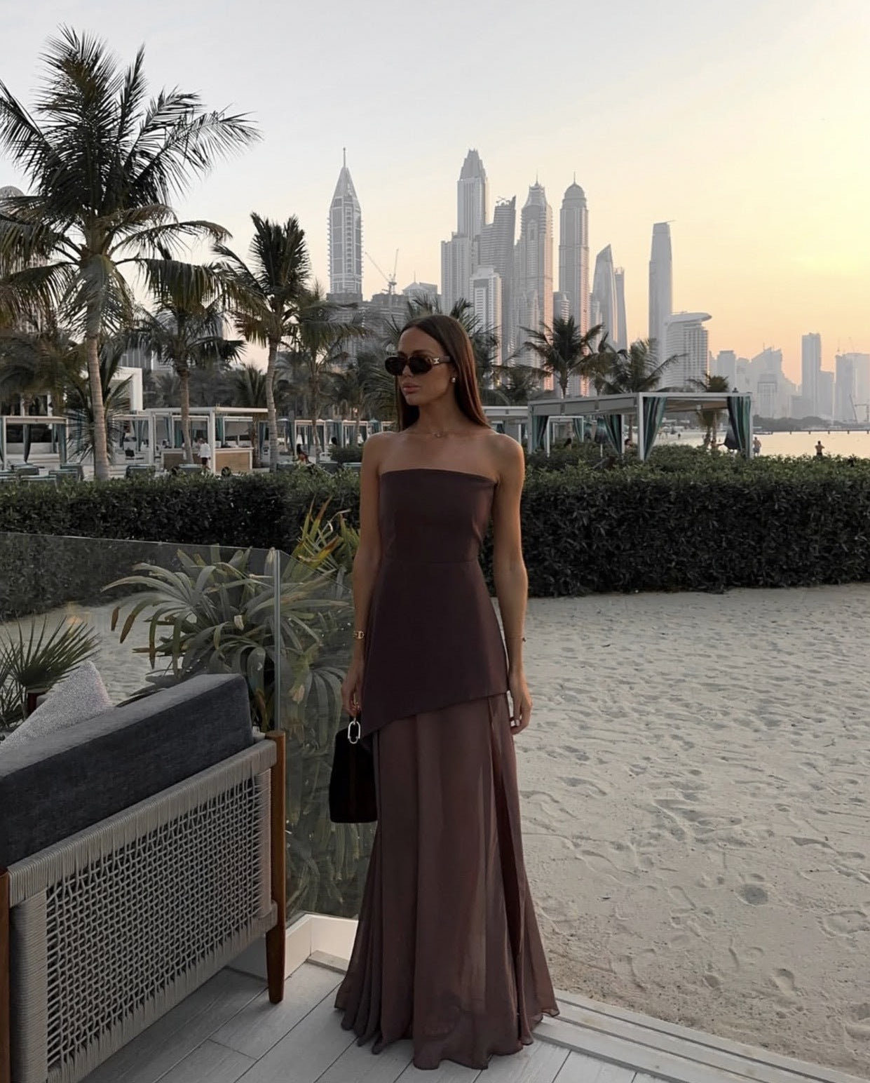 Asymmetrical Strapless Maxi Dress