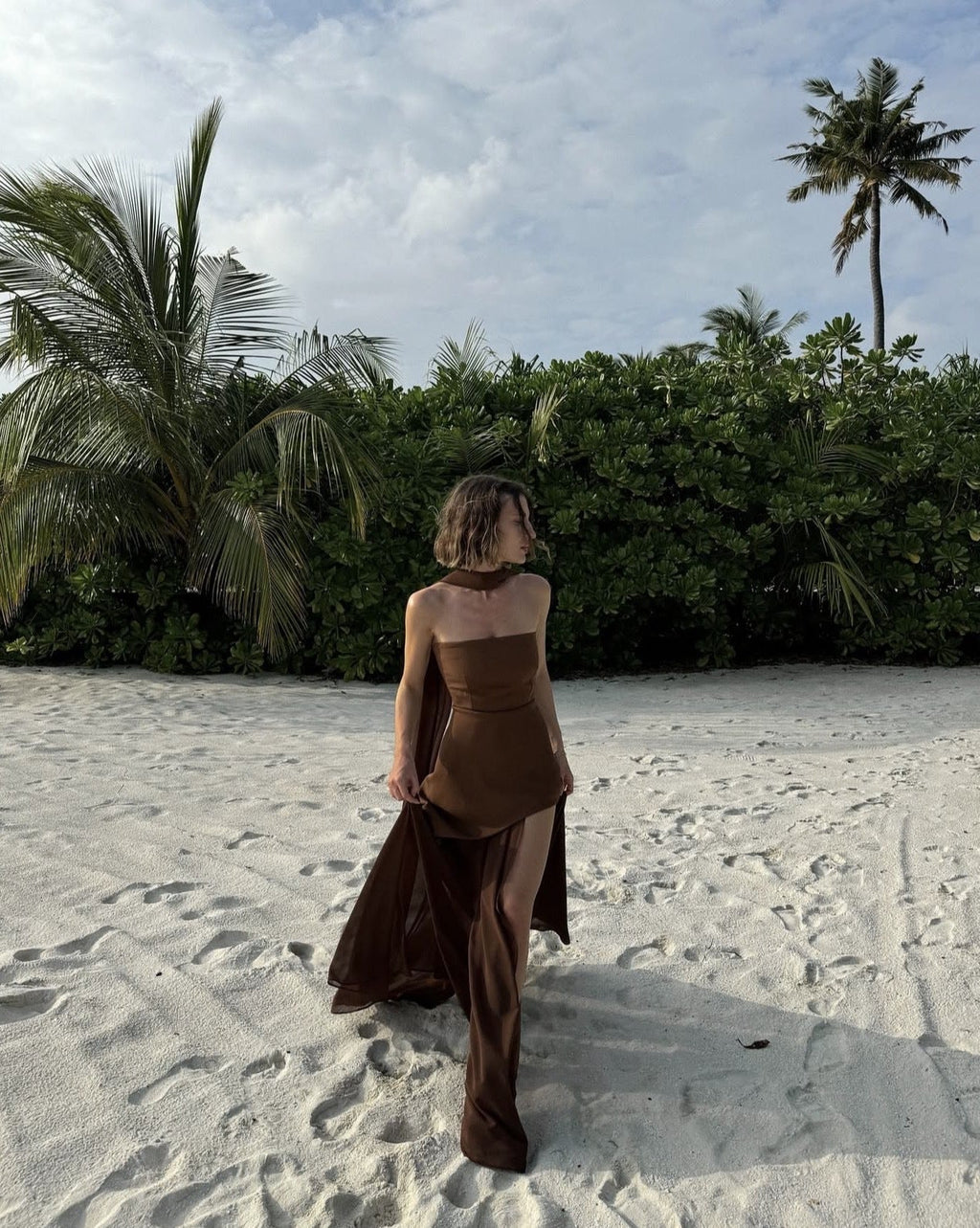 Asymmetrical Strapless Maxi Dress