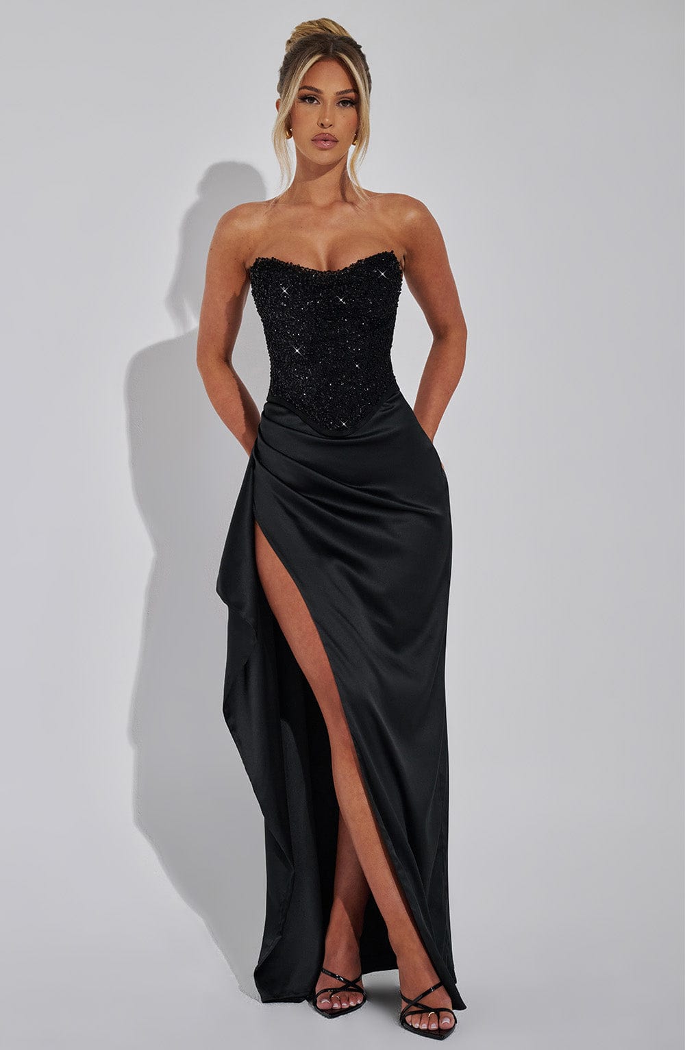 Corset Maxi Dress with Beaded Bodice